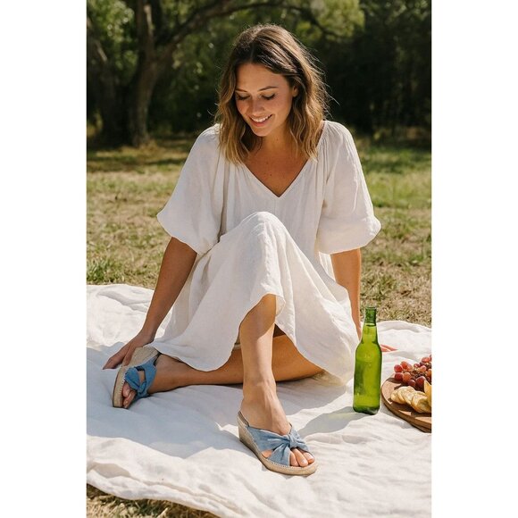 Splendid Bautista Chambray Espadrille Wedge Sandals Size 8 Denim Knot Detail - Picture 1 of 6